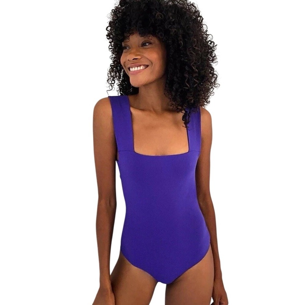 Free People Intimately Oh She's Strappy Bodysuit Purple Mesh Thong Snap Sz M